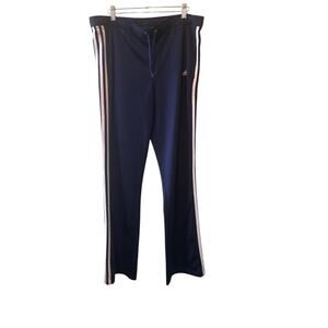 Adidas Pants 3 Stripes Mens Medium Blue White Pull On Drawstring Waist Open Leg